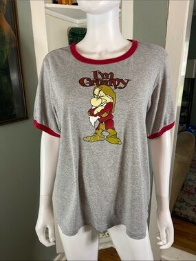 Vintage Y2K I’m Grumpy Dwarf Disney Ringer Tee T-Shirt 2X Snow White Babydoll